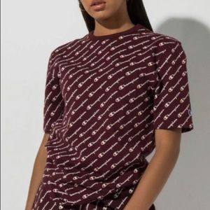 Maroon Champion Heritage All Over Script T-Shirt